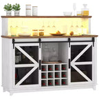 Meuble de bar de ferme marron/blanc vieilli avec LED et portes coulissantes