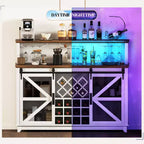 Meuble de bar de ferme marron/blanc vieilli avec LED et portes coulissantes
