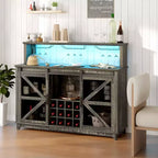 Meuble de bar de ferme marron/blanc vieilli avec LED et portes coulissantes