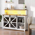 Meuble de bar de ferme marron/blanc vieilli avec LED et portes coulissantes