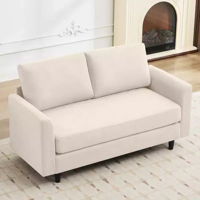 Canapé de causeuse en tissu beige/sarcelle foncé/gris pour 2 personnes