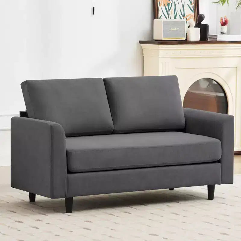 Canapé de causeuse en tissu beige/sarcelle foncé/gris pour 2 personnes