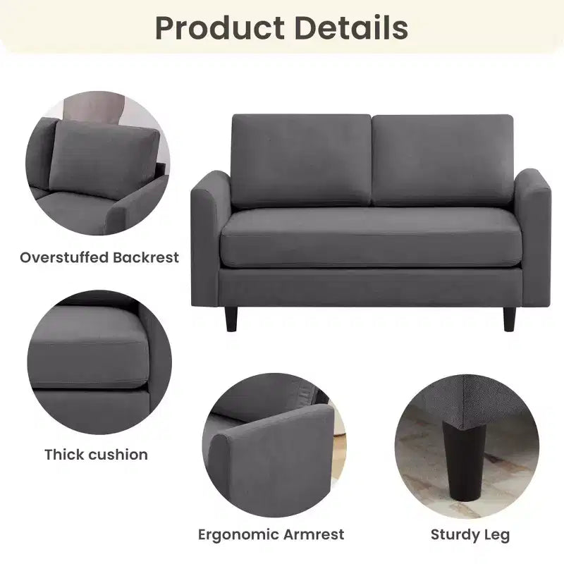 Canapé de causeuse en tissu beige/sarcelle foncé/gris pour 2 personnes