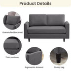 Canapé de causeuse en tissu beige/sarcelle foncé/gris pour 2 personnes