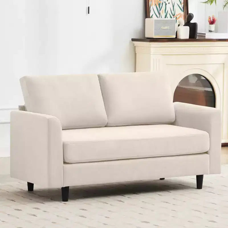 Canapé de causeuse en tissu beige/sarcelle foncé/gris pour 2 personnes