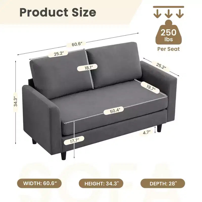 Canapé de causeuse en tissu beige/sarcelle foncé/gris pour 2 personnes