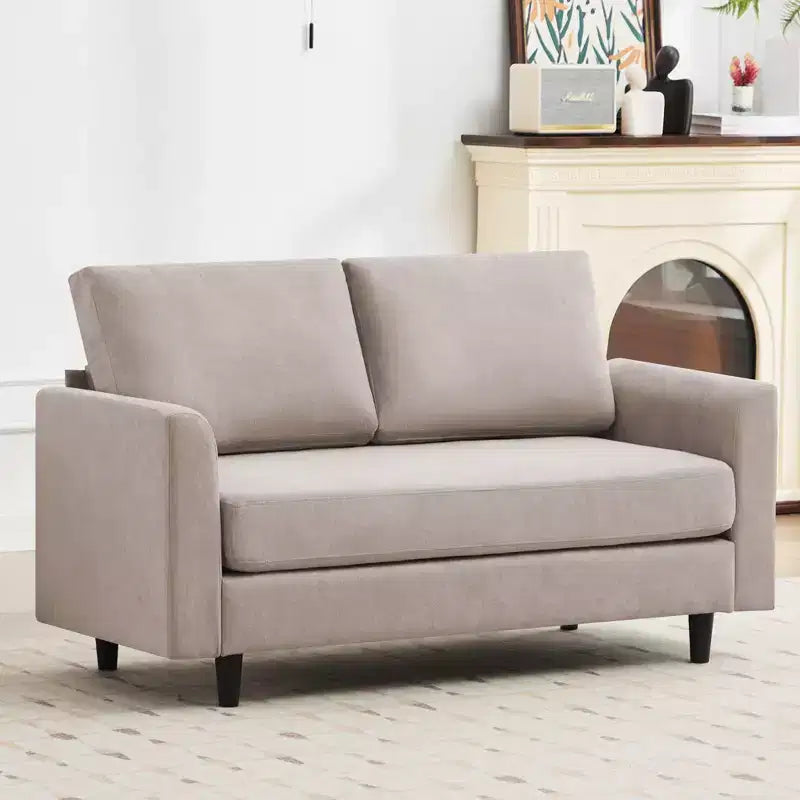 Canapé de causeuse en tissu beige/sarcelle foncé/gris pour 2 personnes
