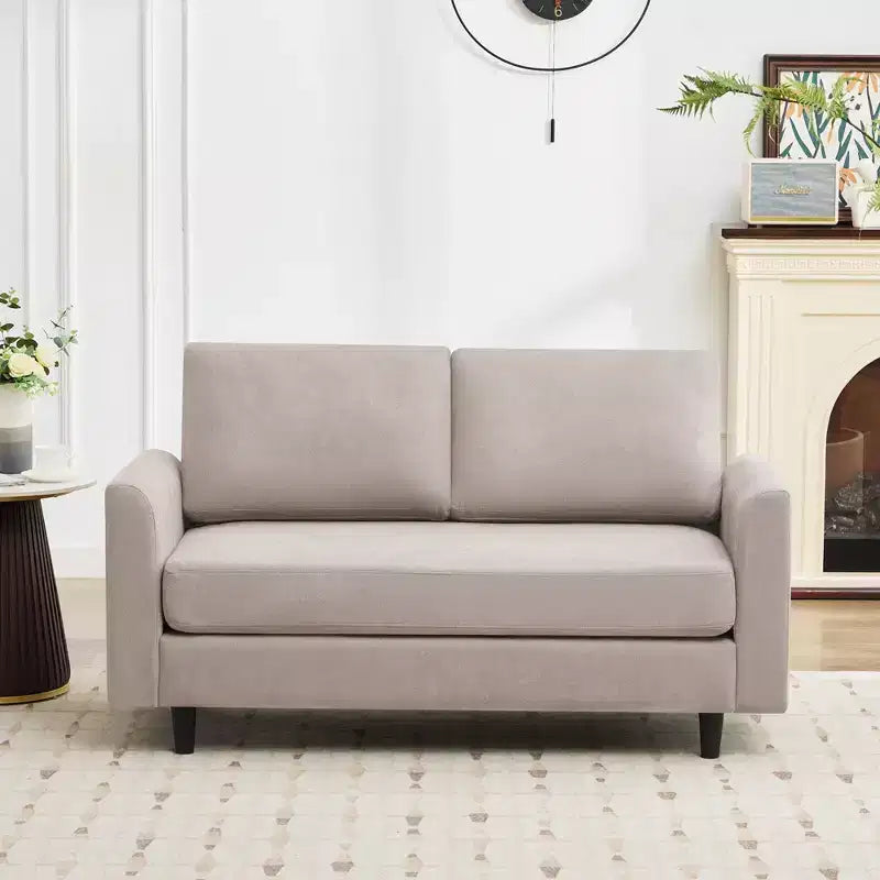 Canapé de causeuse en tissu beige/sarcelle foncé/gris pour 2 personnes