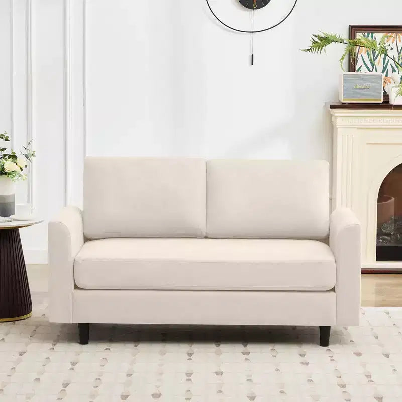Canapé de causeuse en tissu beige/sarcelle foncé/gris pour 2 personnes