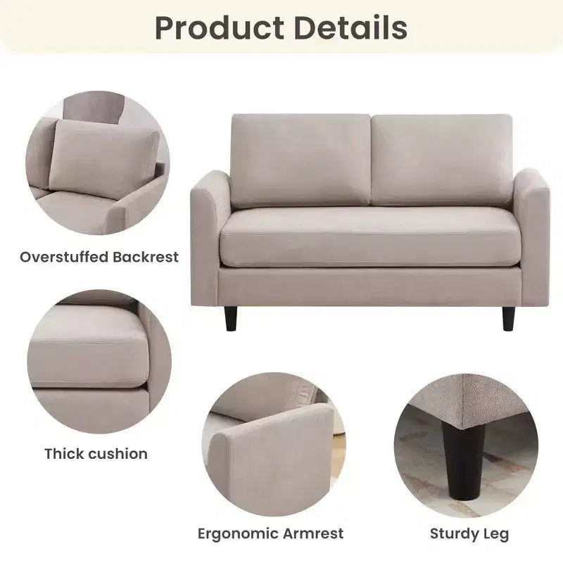 Canapé de causeuse en tissu beige/sarcelle foncé/gris pour 2 personnes