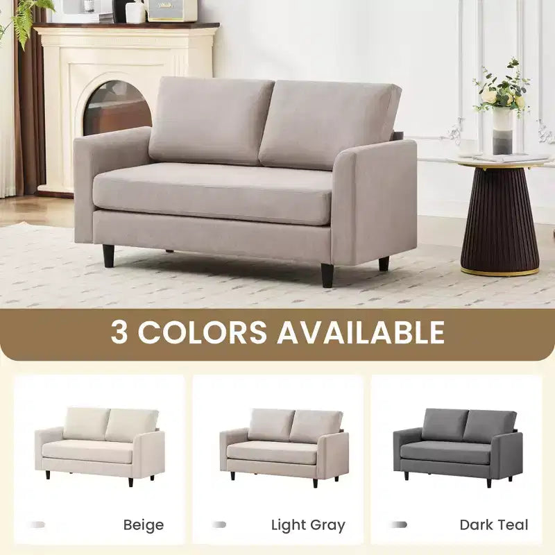 Canapé de causeuse en tissu beige/sarcelle foncé/gris pour 2 personnes