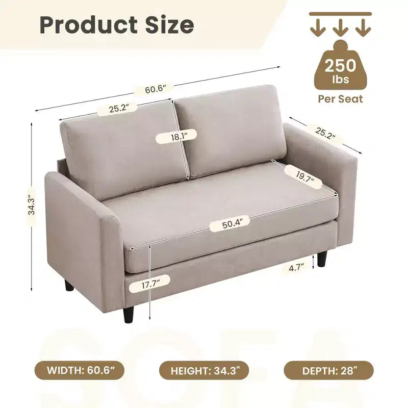 Canapé de causeuse en tissu beige/sarcelle foncé/gris pour 2 personnes
