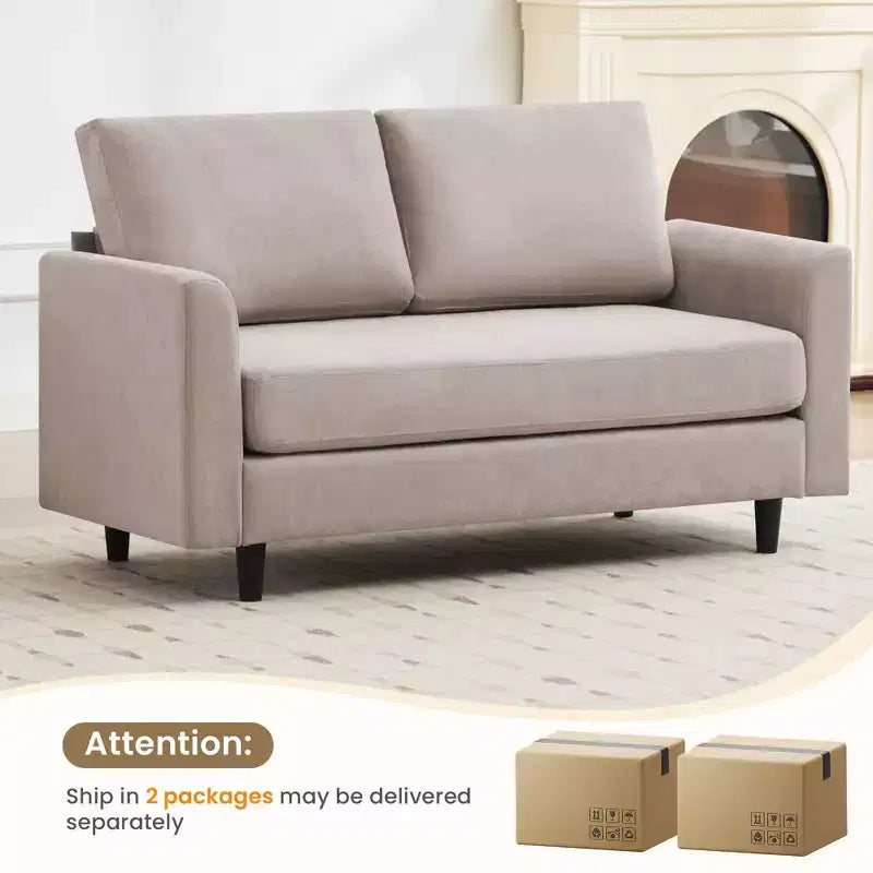 Canapé de causeuse en tissu beige/sarcelle foncé/gris pour 2 personnes