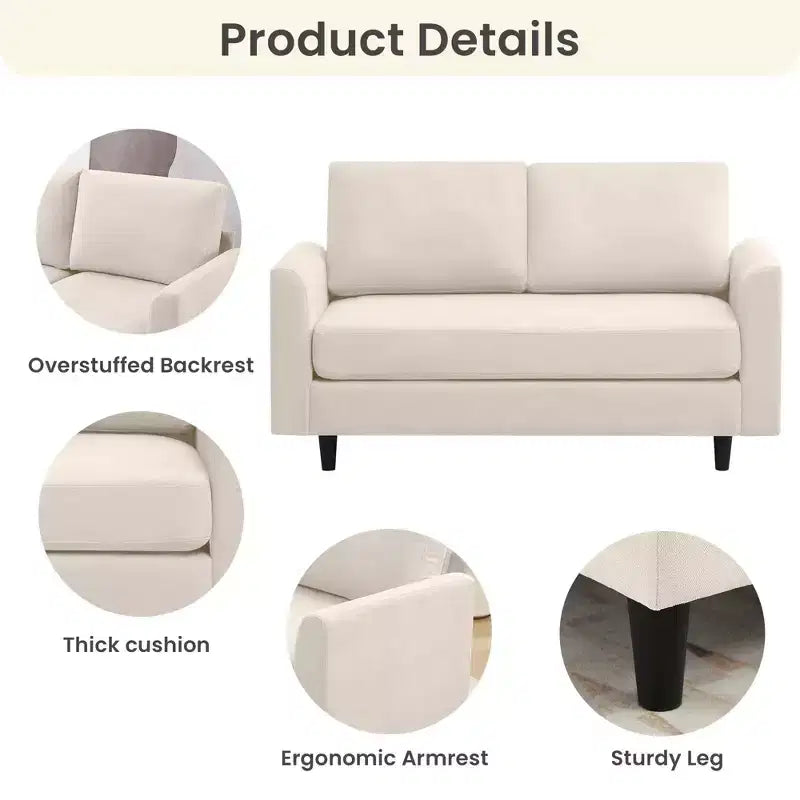Canapé de causeuse en tissu beige/sarcelle foncé/gris pour 2 personnes