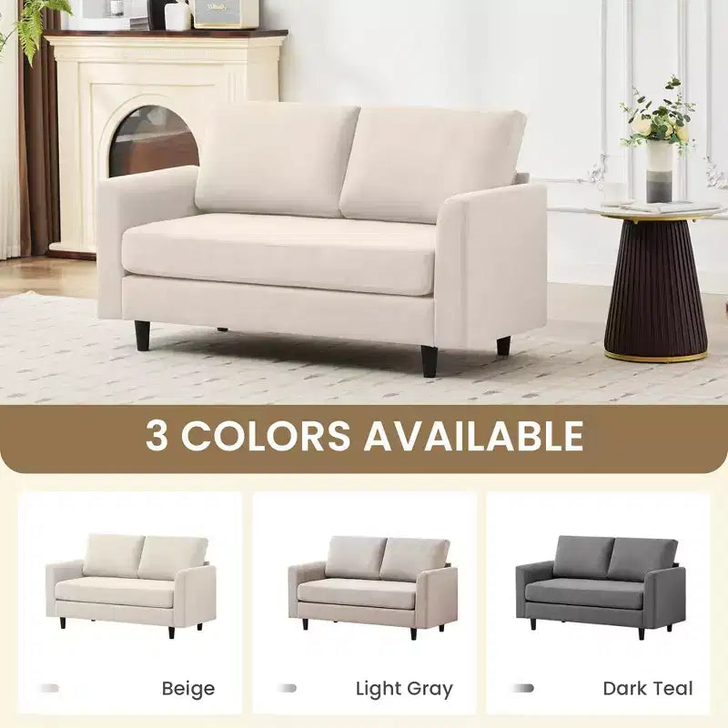 Canapé de causeuse en tissu beige/sarcelle foncé/gris pour 2 personnes