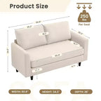 Canapé de causeuse en tissu beige/sarcelle foncé/gris pour 2 personnes