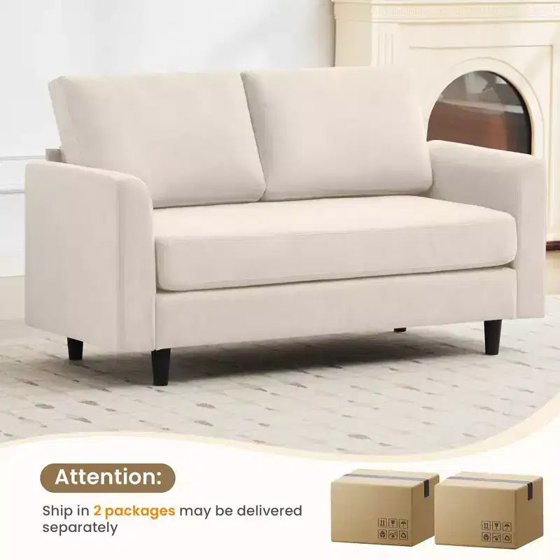 Canapé de causeuse en tissu beige/sarcelle foncé/gris pour 2 personnes