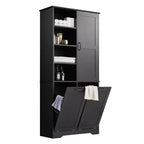 Meuble de Rangement de Salle de Bain Noir/Gris/Chêne/Blanc avec Panier à Linge Inclinable et Étagères Ouvertes pour 1