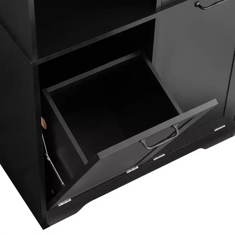 Meuble de Rangement de Salle de Bain Noir/Gris/Chêne/Blanc avec Panier à Linge Inclinable et Étagères Ouvertes pour 1