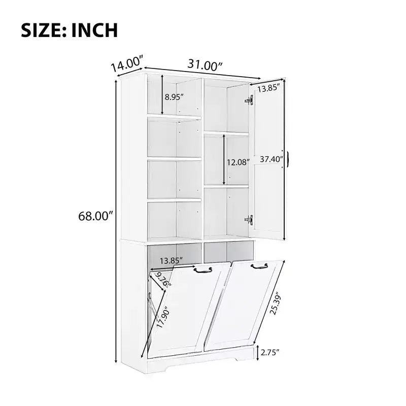 Meuble de Rangement de Salle de Bain Noir/Gris/Chêne/Blanc avec Panier à Linge Inclinable et Étagères Ouvertes pour 1