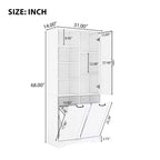 Meuble de Rangement de Salle de Bain Noir/Gris/Chêne/Blanc avec Panier à Linge Inclinable et Étagères Ouvertes pour 1