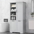 Meuble de Rangement de Salle de Bain Noir/Gris/Chêne/Blanc avec Panier à Linge Inclinable et Étagères Ouvertes pour 1