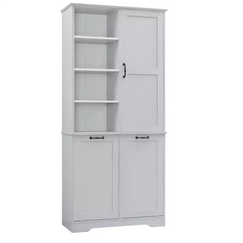 Meuble de Rangement de Salle de Bain Noir/Gris/Chêne/Blanc avec Panier à Linge Inclinable et Étagères Ouvertes pour 1