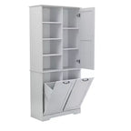 Meuble de Rangement de Salle de Bain Noir/Gris/Chêne/Blanc avec Panier à Linge Inclinable et Étagères Ouvertes pour 1