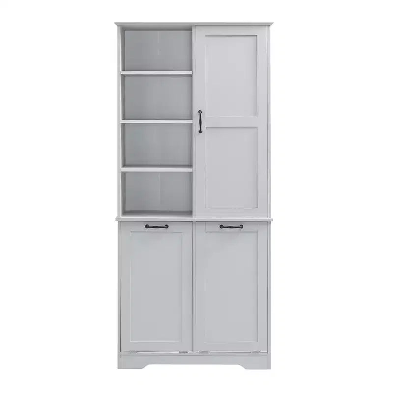 Meuble de Rangement de Salle de Bain Noir/Gris/Chêne/Blanc avec Panier à Linge Inclinable et Étagères Ouvertes pour 1
