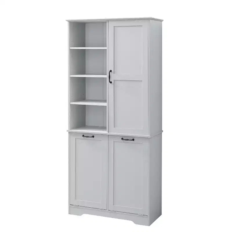 Meuble de Rangement de Salle de Bain Noir/Gris/Chêne/Blanc avec Panier à Linge Inclinable et Étagères Ouvertes pour 1