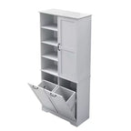 Meuble de Rangement de Salle de Bain Noir/Gris/Chêne/Blanc avec Panier à Linge Inclinable et Étagères Ouvertes pour 1