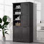Meuble de Rangement de Salle de Bain Noir/Gris/Chêne/Blanc avec Panier à Linge Inclinable et Étagères Ouvertes pour 1