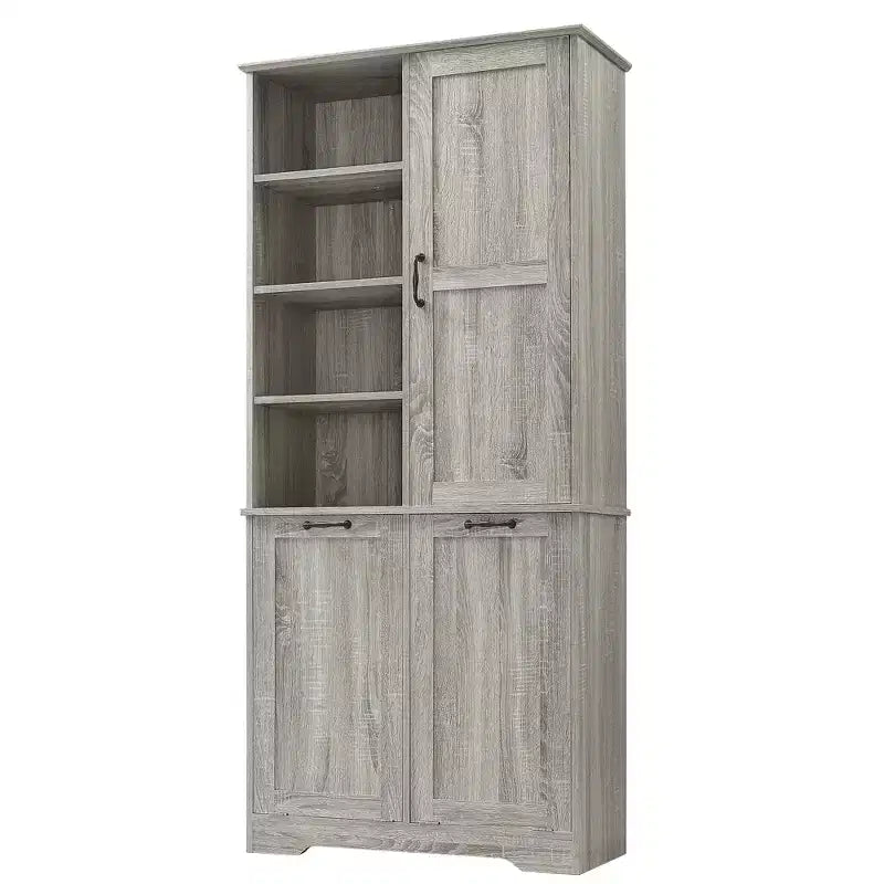 Meuble de Rangement de Salle de Bain Noir/Gris/Chêne/Blanc avec Panier à Linge Inclinable et Étagères Ouvertes pour 1