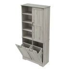 Meuble de Rangement de Salle de Bain Noir/Gris/Chêne/Blanc avec Panier à Linge Inclinable et Étagères Ouvertes pour 1