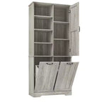 Meuble de Rangement de Salle de Bain Noir/Gris/Chêne/Blanc avec Panier à Linge Inclinable et Étagères Ouvertes pour 1