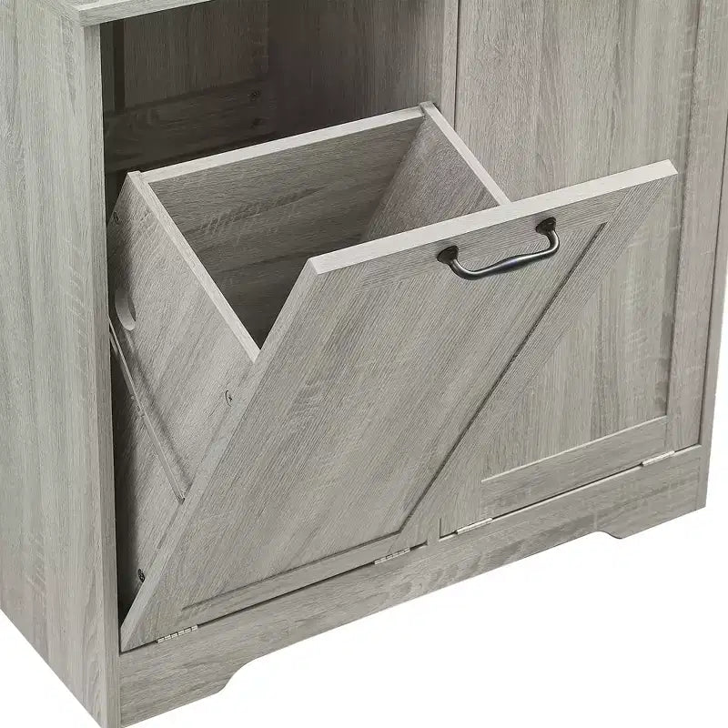 Meuble de Rangement de Salle de Bain Noir/Gris/Chêne/Blanc avec Panier à Linge Inclinable et Étagères Ouvertes pour 1