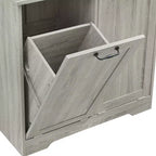 Meuble de Rangement de Salle de Bain Noir/Gris/Chêne/Blanc avec Panier à Linge Inclinable et Étagères Ouvertes pour 1