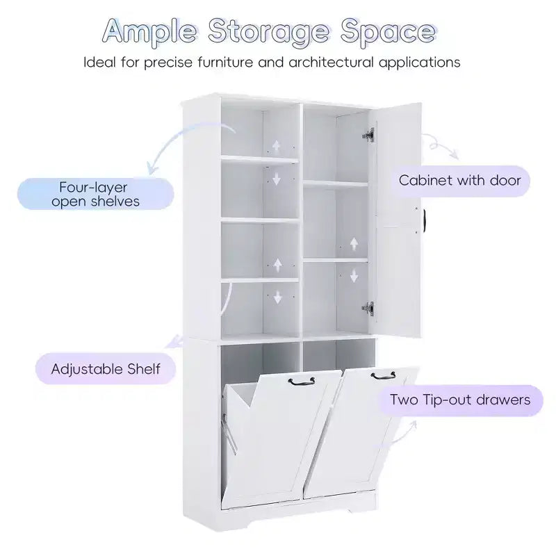 Meuble de Rangement de Salle de Bain Noir/Gris/Chêne/Blanc avec Panier à Linge Inclinable et Étagères Ouvertes pour 1