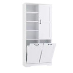 Meuble de Rangement de Salle de Bain Noir/Gris/Chêne/Blanc avec Panier à Linge Inclinable et Étagères Ouvertes pour 1