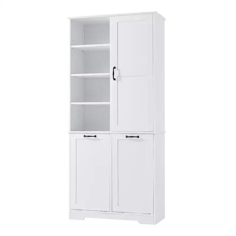 Meuble de Rangement de Salle de Bain Noir/Gris/Chêne/Blanc avec Panier à Linge Inclinable et Étagères Ouvertes pour 1