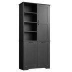 Meuble de Rangement de Salle de Bain Noir/Gris/Chêne/Blanc avec Panier à Linge Inclinable et Étagères Ouvertes pour 1
