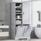 Meuble de Rangement de Salle de Bain Noir/Gris/Chêne/Blanc avec Panier à Linge Inclinable et Étagères Ouvertes pour 1
