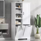 Whisen Bathroom Storage Cabinet with Drawers, Tilt-Out Laundry Hamper and Open Shelves