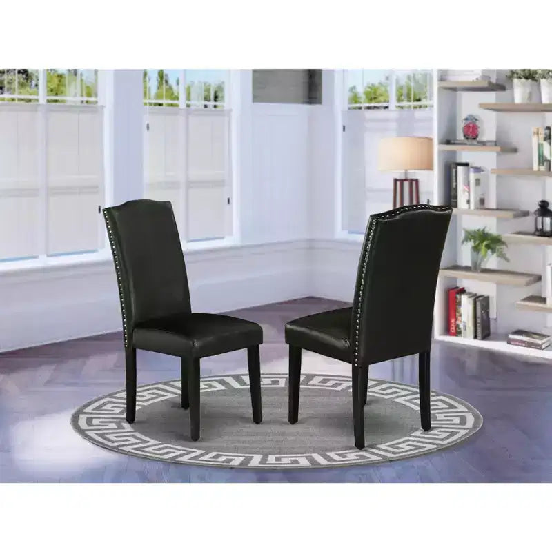 Chaise de salle à manger Parson en cuir noir/chêne pour 1 (Lot de 2)