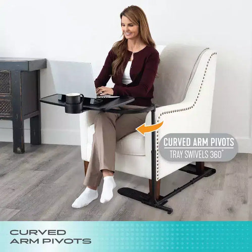 Tablette/Bureau pivotant noir réglable avec porte-gobelet pour 1