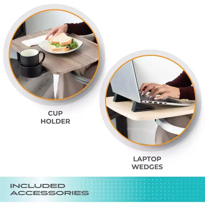 Tablette/Bureau pivotant noir réglable avec porte-gobelet pour 1