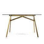 Bureau naturel et vert en bois d'acacia du milieu du siècle avec plateau en verre trempé pour 1 personne