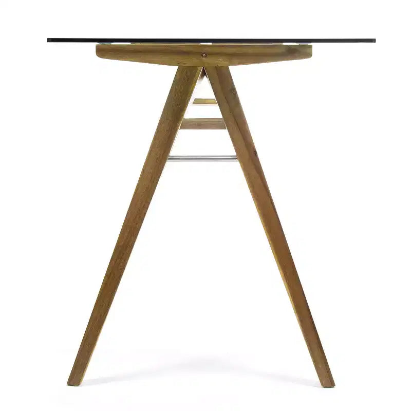 Bureau naturel et vert en bois d'acacia du milieu du siècle avec plateau en verre trempé pour 1 personne