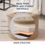 Pouf de rangement rond pliable beige/sable/blanc avec garniture cloutée pour 1 personne