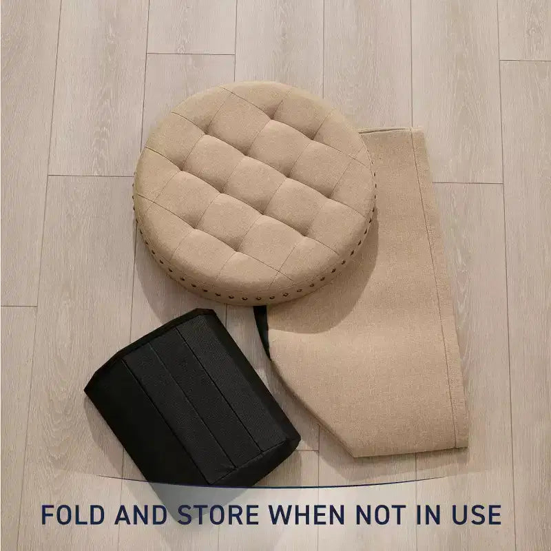 Pouf de rangement rond pliable beige/sable/blanc avec garniture cloutée pour 1 personne